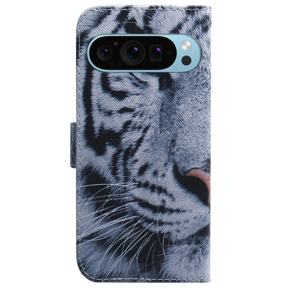 For Google Pixel 9 Coloured Drawing Flip Leather Phone Case(Tiger)