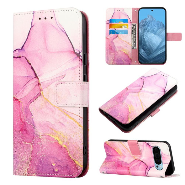 For Google Pixel 9 PT003 Marble Pattern Flip Leather Phone Case(Pink Purple Gold)