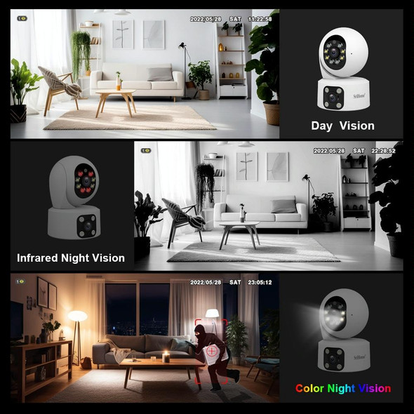 SriHome SH049 2MP + 2MP Humanoid Tracking Smart Night Vision Dual Lens HD IP Camera(US Plug)