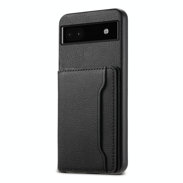 For Google Pixel 6a Calf Texture Card Bag Design Full Coverage Phone Case(Black)
