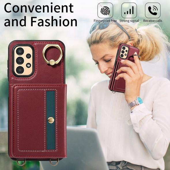 For Samsung Galaxy A13 5G/4G / A04 Crossbodys Wallet Bag Ring Holder Leather Phone Case(Red)