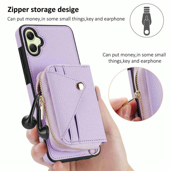 For Samsung Galaxy A05 Crossbody Zipper Card Bag RFID Anti-theft Phone Case(Purple)