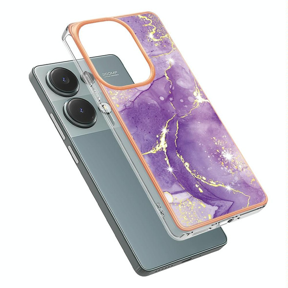 For Xiaomi Poco M6 Pro 4G Electroplating Marble Dual-side IMD Phone Case(Purple 002)