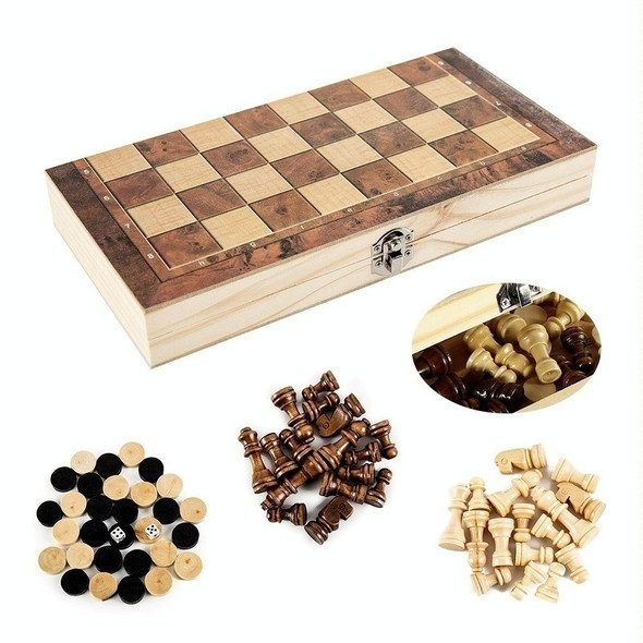 34 x 34cm 3 In 1 Wooden Chess Set Foldable Chess Board For Kids Adults