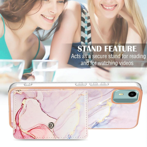 For Nokia C12 Marble Pattern IMD Card Slot Phone Case(Rose Gold)