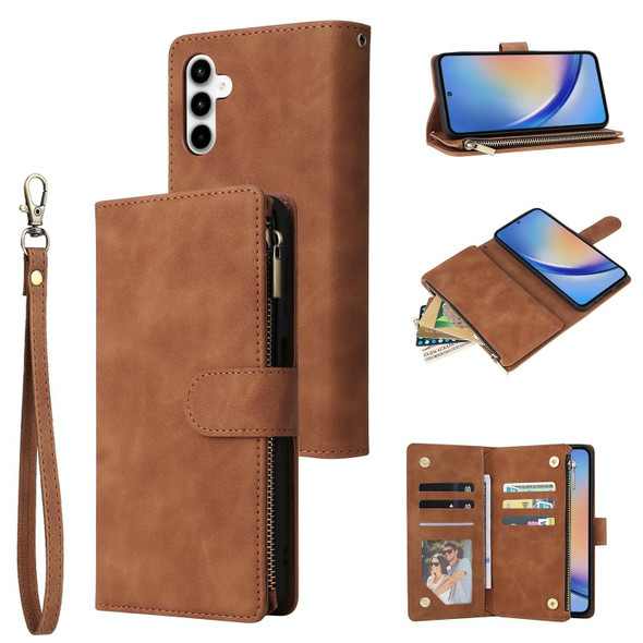 For Samsung Galaxy A35 5G Multifunctional Frosted Zipper Wallet Leather Phone Case(Brown)