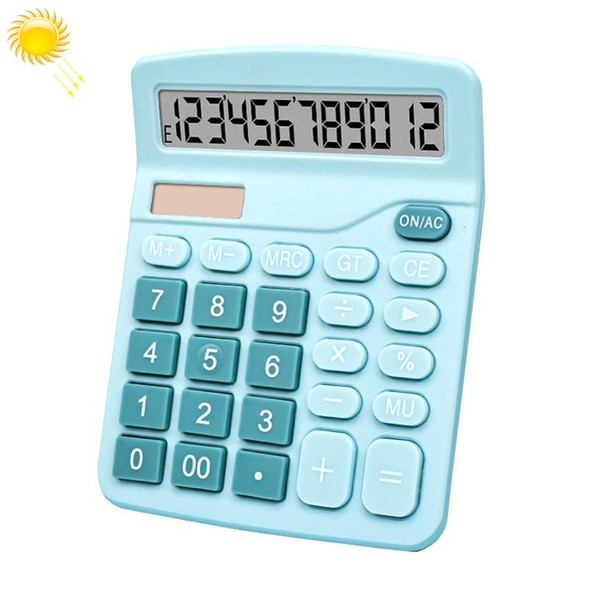 12-Digit Large Screen Solar Dual Power Calculator Student Exam Accounting Office Supplies(Blue)