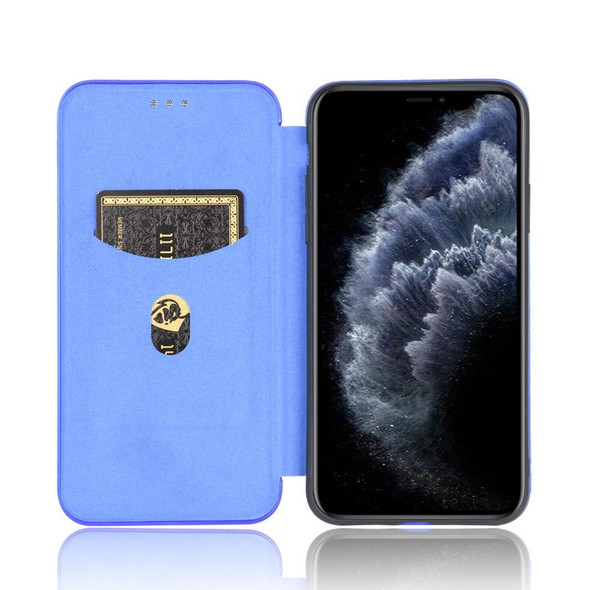 iPhone 11 Pro Max Carbon Fiber Texture Magnetic Horizontal Flip TPU + PC + PU Leather Case with Card Slot(Blue)