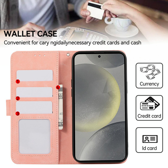 For Samsung Galaxy S21 FE 5G ABEEL Color Block Magnetic RFID Leather Phone Case(Pink-Cyan)