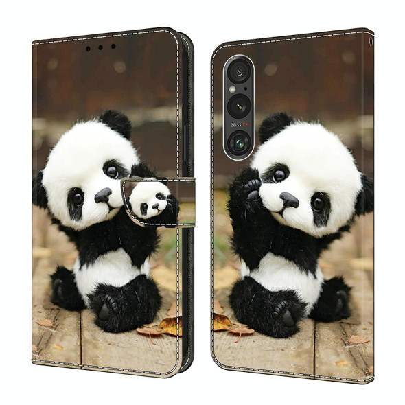 For Sony Xperia 1 V Crystal Painted Leather Phone case(Panda)