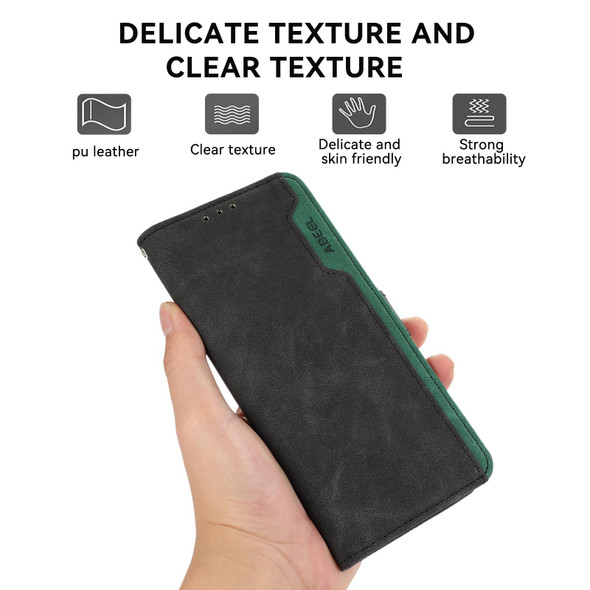 For iPhone 12 / 12 Pro ABEEL Color Block Magnetic RFID Leather Phone Case(Black-Green)