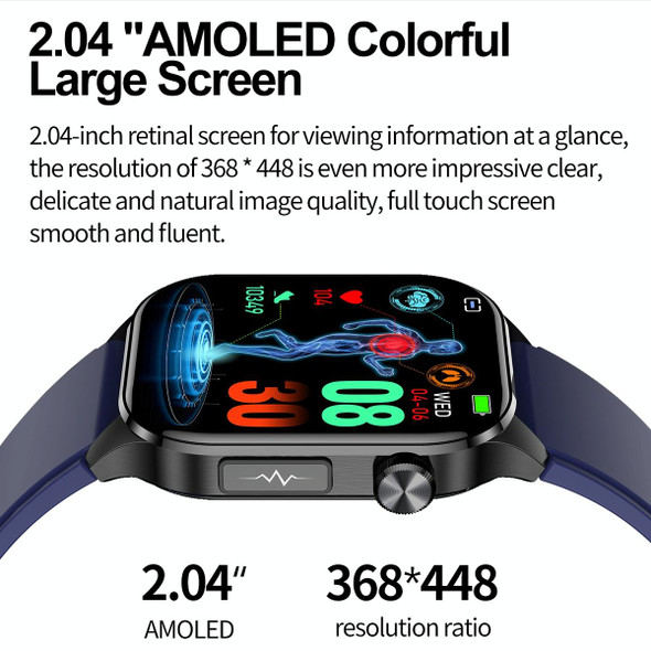 ET580 2.04 inch AMOLED Screen Sports Smart Watch Support Bluethooth Call /  ECG Function(Black Leather Band)