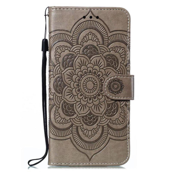 For Motorola Moto G73 Sun Mandala Embossing Pattern Phone Leather Case(Grey)