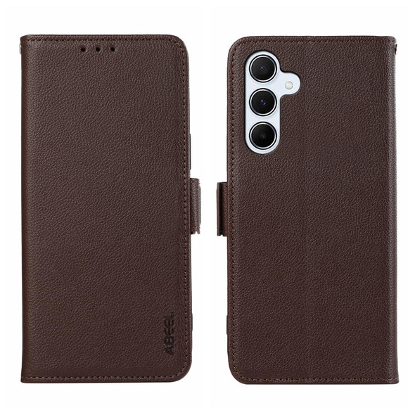 For Samsung Galaxy A35 5G ABEEL Side-Magnetic Litchi Pattern Leather RFID Phone Case(Brown)