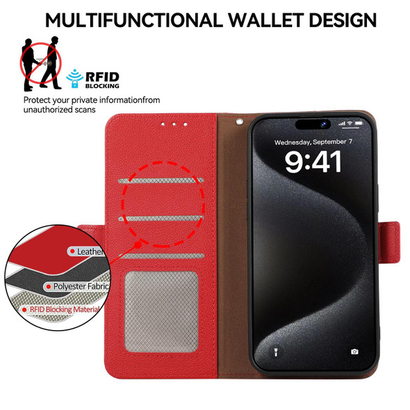 For Samsung Galaxy S21 FE 5G ABEEL Side-Magnetic Litchi Pattern Leather RFID Phone Case(Red)