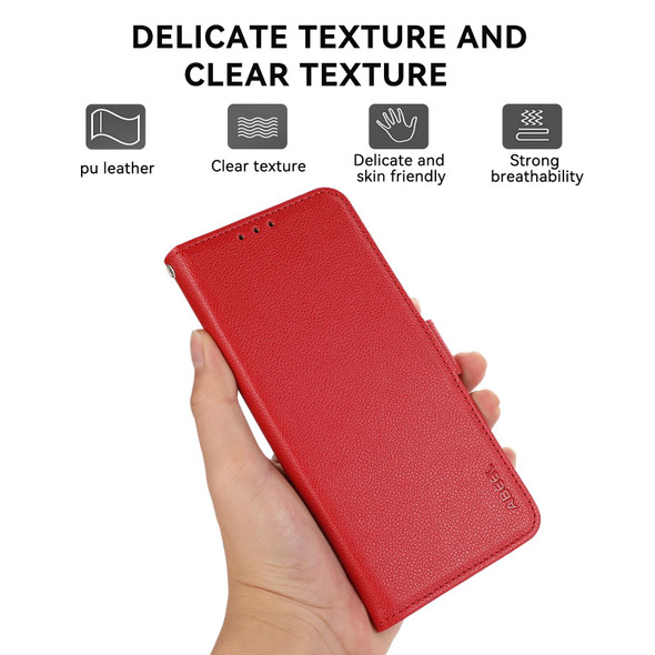 For Samsung Galaxy S21 FE 5G ABEEL Side-Magnetic Litchi Pattern Leather RFID Phone Case(Red)