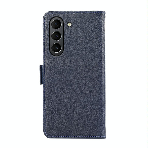 For Samsung Galaxy S21 FE 5G ABEEL Side-Magnetic Litchi Pattern Leather RFID Phone Case(Blue)