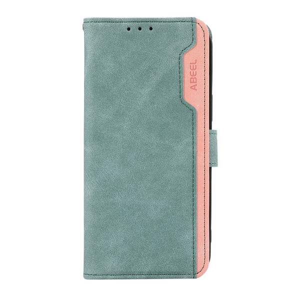 For Samsung Galaxy A14 5G ABEEL Color Block Magnetic RFID Leather Phone Case(Cyan-Pink)