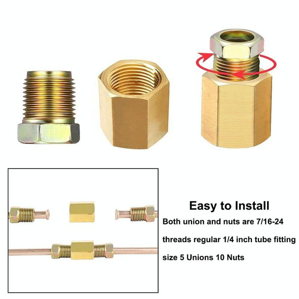 Replacement Brass Brake Line Accessories, Size: 7/16-24 Thread 1/4 Tube