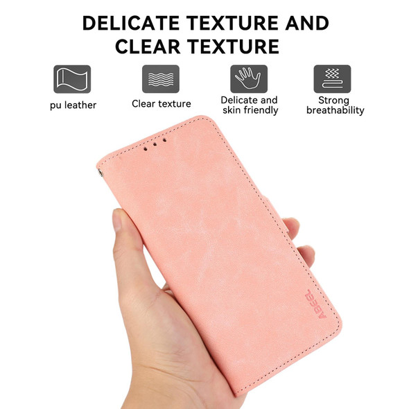 For iPhone 12 / 12 Pro ABEEL Frosted Magnetic RFID Leather Phone Case(Pink)