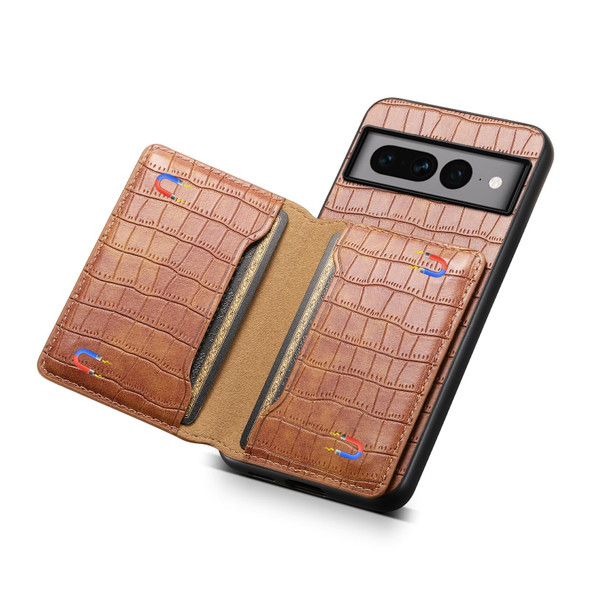 For Google Pixel 7 Pro 5G Crocodile Texture Card Bag Design Full Coverage Phone Case(Brown)