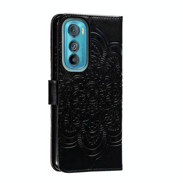 For Motorola Moto Edge 30 Sun Mandala Embossing Pattern Phone Leather Case(Black)