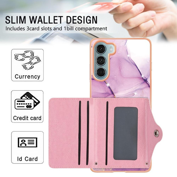 For Motorola Moto G200 Marble Pattern IMD Card Slot Phone Case(Pink Purple Gold)