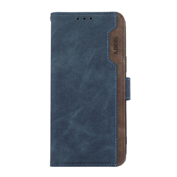 For Samsung Galaxy S21 Ultra 5G ABEEL Color Block Magnetic RFID Leather Phone Case(Blue-Brown)