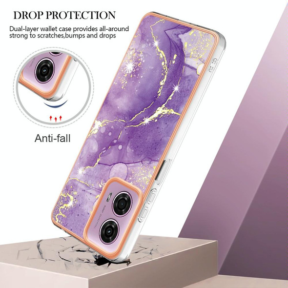 For Motorola Moto G24 4G / G04 4G Electroplating Marble Dual-side IMD Phone Case(Purple 002)