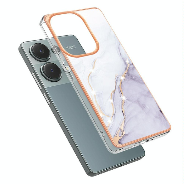 For Xiaomi Redmi Note 13 Pro 4G Global Electroplating Marble Dual-side IMD Phone Case(White 006)