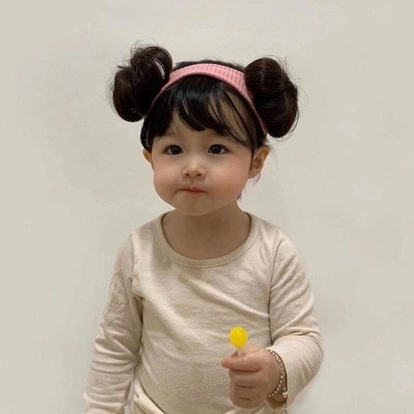 Children Cute Bud Dual Bun Hair Wig Baby Versatile Headdress Bangs Hair Bands(Pink)
