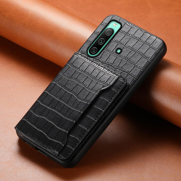 For Sony Xperia 10 IV Crocodile Texture Card Bag Design Full Coverage Phone Case(Black)