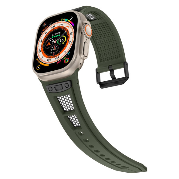 For Apple Watch SE 2023 44mm Breathable Stainless Steel Mesh TPU Watch Band(Green Black)