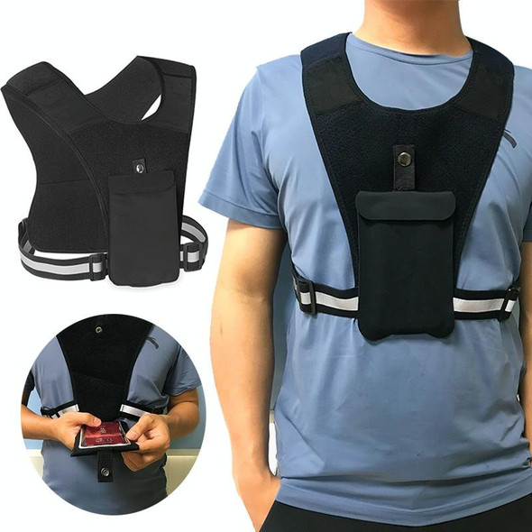 Outdoor Sports Shoulder Chest Bag Night Running Reflective Strip Mobile Phone Bag Running Vest Bag(Black)