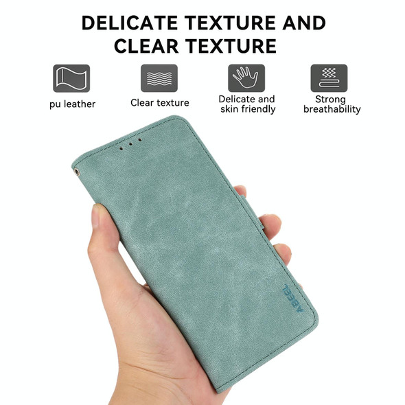 For Samsung Galaxy S21 FE 5G ABEEL Frosted Magnetic RFID Leather Phone Case(Cyan)