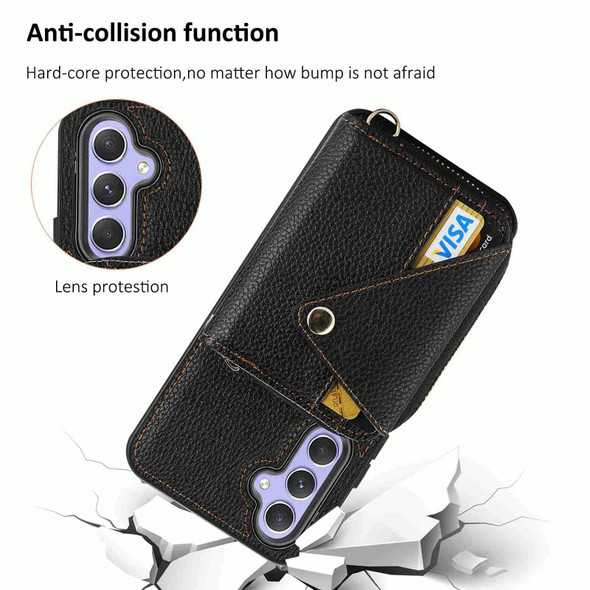 For Samsung Galaxy S23 FE 5G Crossbody Zipper Card Bag RFID Anti-theft Phone Case(Black)