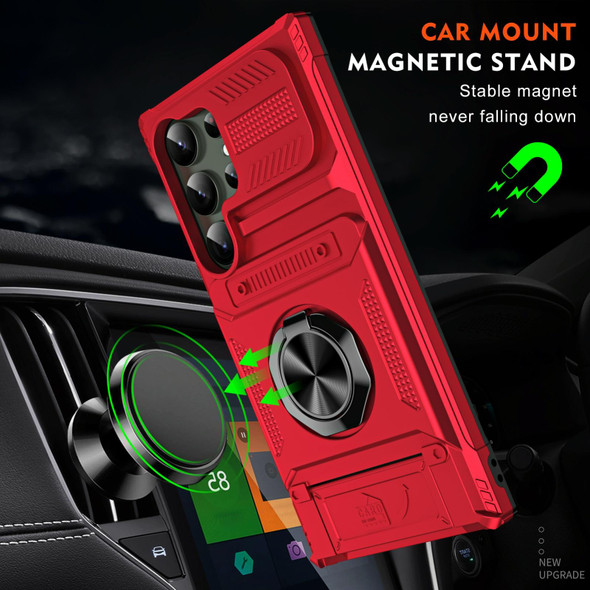 For Samsung Galaxy S24 Ultra 5G TPU+PC Shockproof Card Phone Case with Metal Ring Holder(Red)