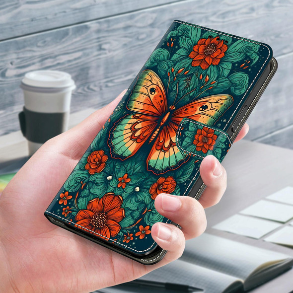 For Samsung Galaxy S22+ 5G Crystal Painted Leather Phone case(Flower Butterfly)