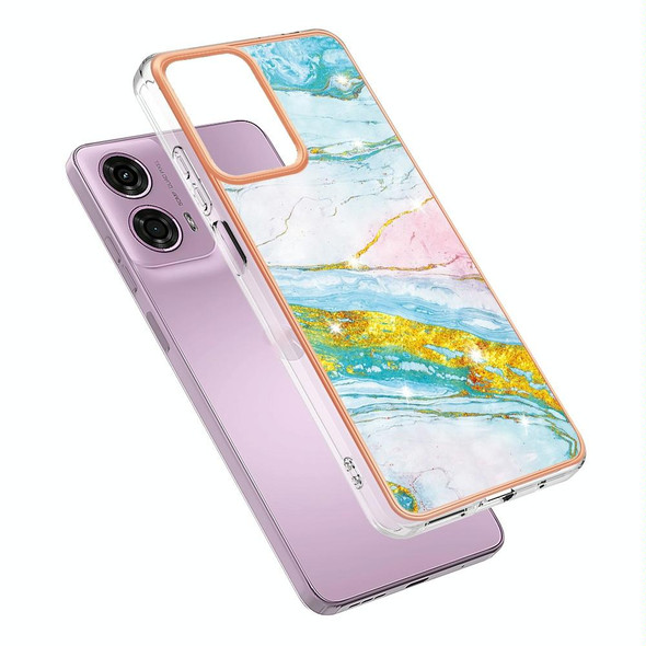 For Motorola Moto G24 4G / G04 4G Electroplating Marble Dual-side IMD Phone Case(Green 004)