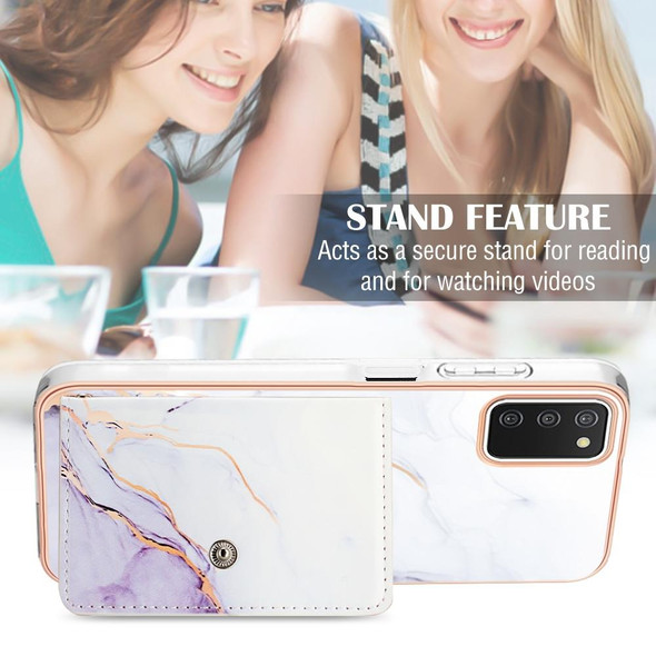 For Samsung Galaxy A03s US Version Marble Pattern IMD Card Slot Phone Case(White Purple)