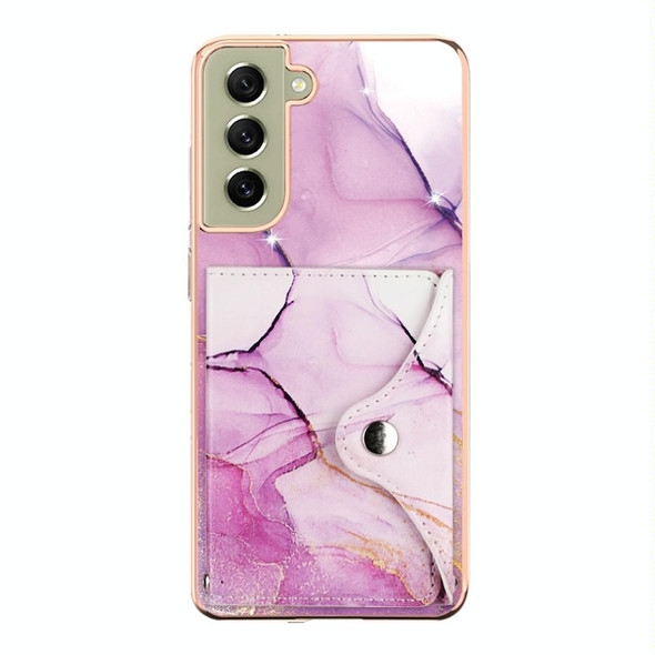 For Samsung Galaxy S21 FE 5G Marble Pattern IMD Card Slot Phone Case(Pink Purple Gold)