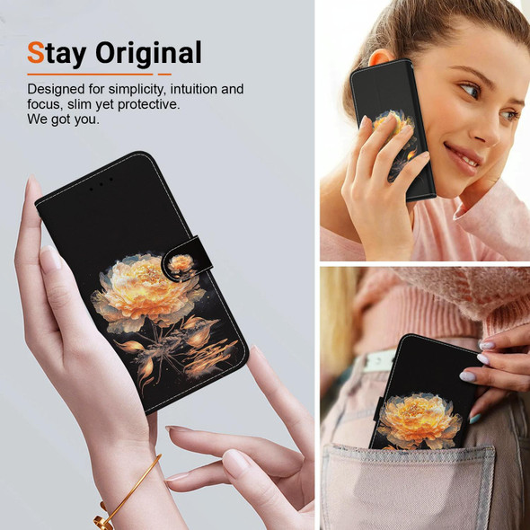 For OPPO Reno11 Global Crystal Texture Colored Drawing Leather Phone Case(Gold Peony)