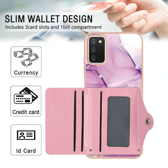 For Samsung Galaxy A03s US Version Marble Pattern IMD Card Slot Phone Case(Pink Purple Gold)