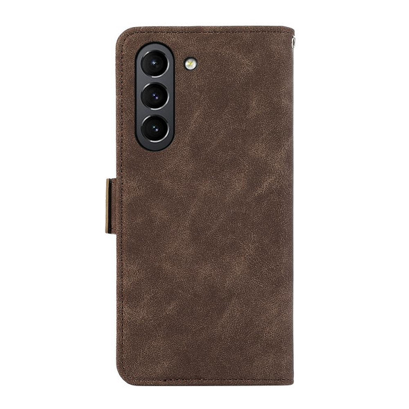 For Samsung Galaxy S21 FE 5G ABEEL Frosted Magnetic RFID Leather Phone Case(Brown)