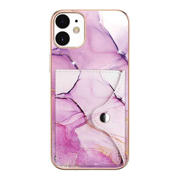 For iPhone 12 / 12 Pro Marble Pattern IMD Card Slot Phone Case(Pink Purple Gold)