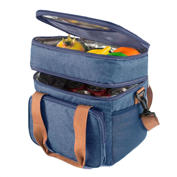 Double Layer Insulated Lunch Bag Large Capacity Food Cooler Bag with Shoulder Strap(Grey)