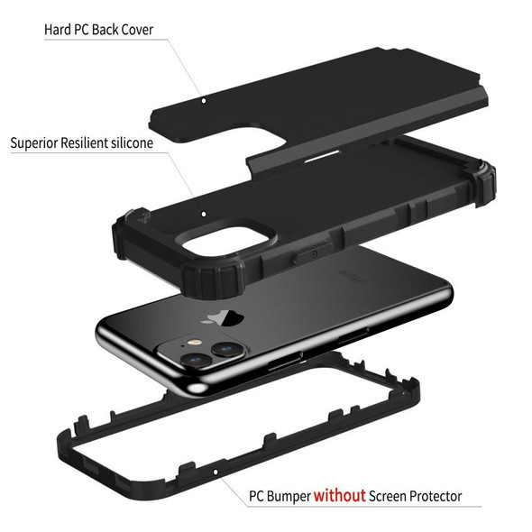 iPhone 11 PC+ Silicone Three-piece Anti-drop Mobile Phone Protective Back Cover(Black)