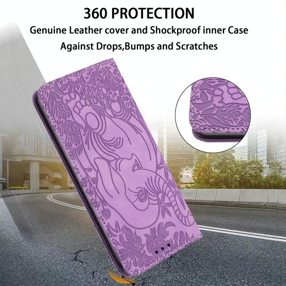 For Samsung Galaxy A33 Retro Elephant Embossed Leather Phone Case(Purple)