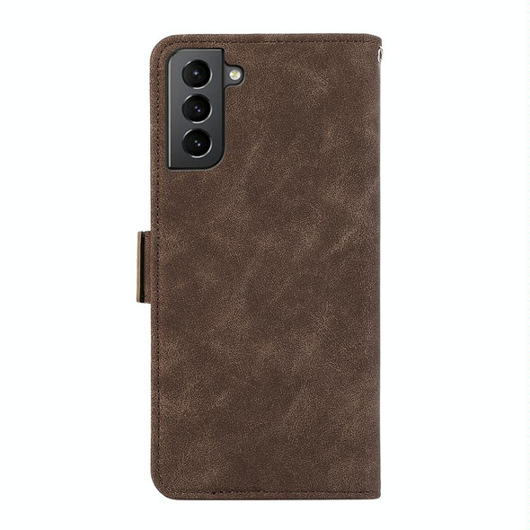 For Samsung Galaxy S21+ 5G ABEEL Frosted Magnetic RFID Leather Phone Case(Brown)
