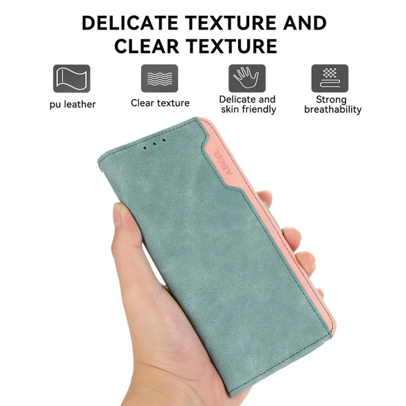 For Samsung Galaxy S21 5G ABEEL Color Block Magnetic RFID Leather Phone Case(Cyan-Pink)